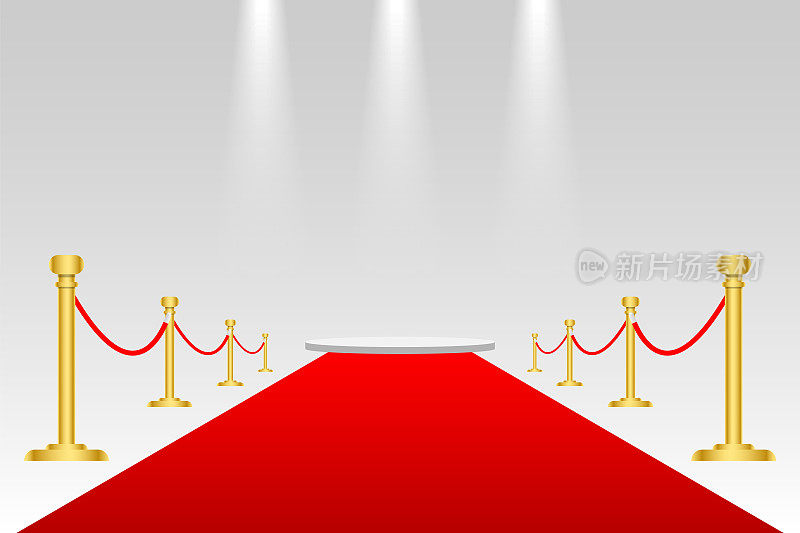Red carpet and golden barriers VIP event, luxury celebration. Celebrity party entrance. Grand opening. Shiny fencing on transparent background. Cinema premiere